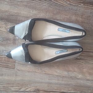 Prada Women's Silver and Black Loafers